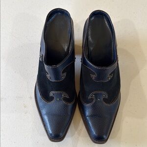 Vintage 90s Navy Blue Genuine Suede Western Cowboy Mules Women's Size 8
